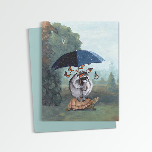 Raccoon w/ Umbrella Notecard (Blank Inside)