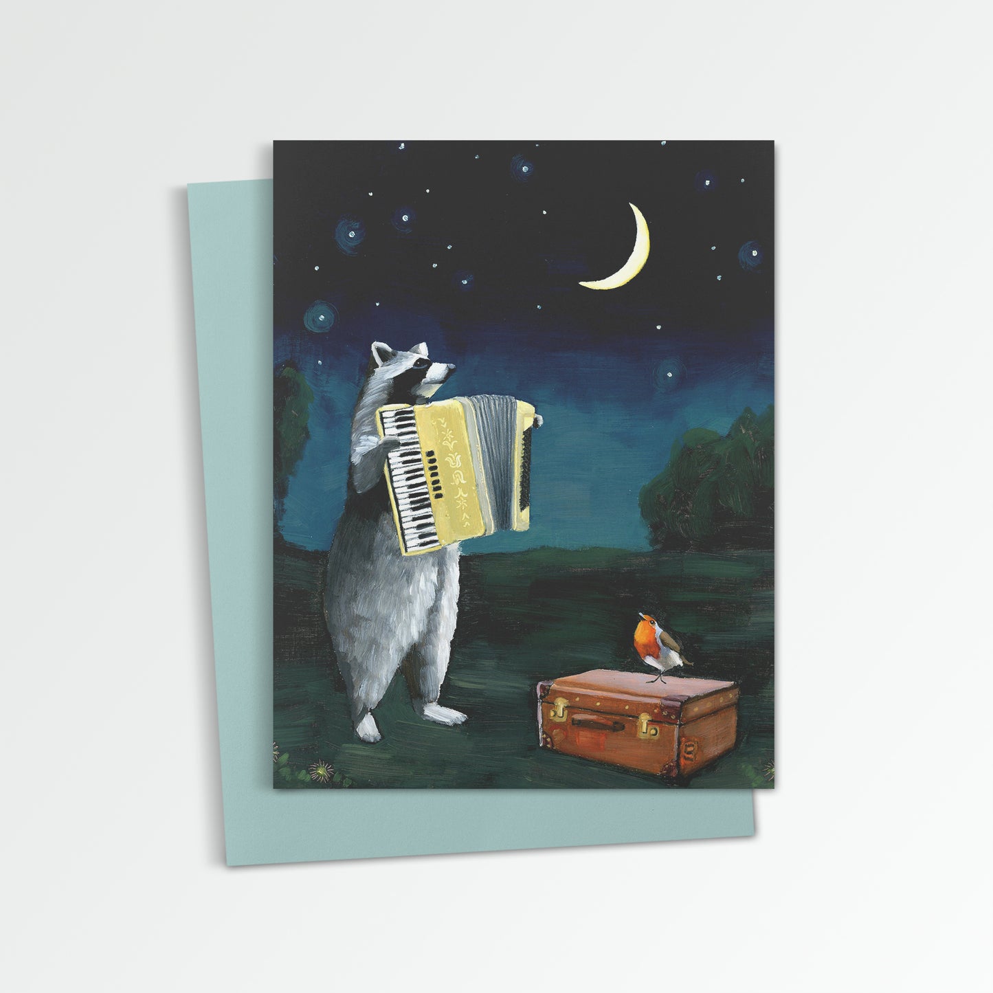 Raccoon w/ Accordion Notecard (Blank Inside)