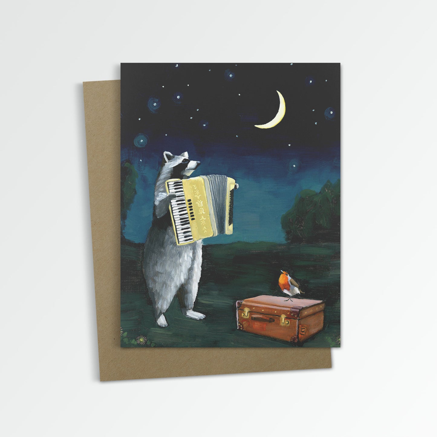 Raccoon w/ Accordion Notecard (Blank Inside)