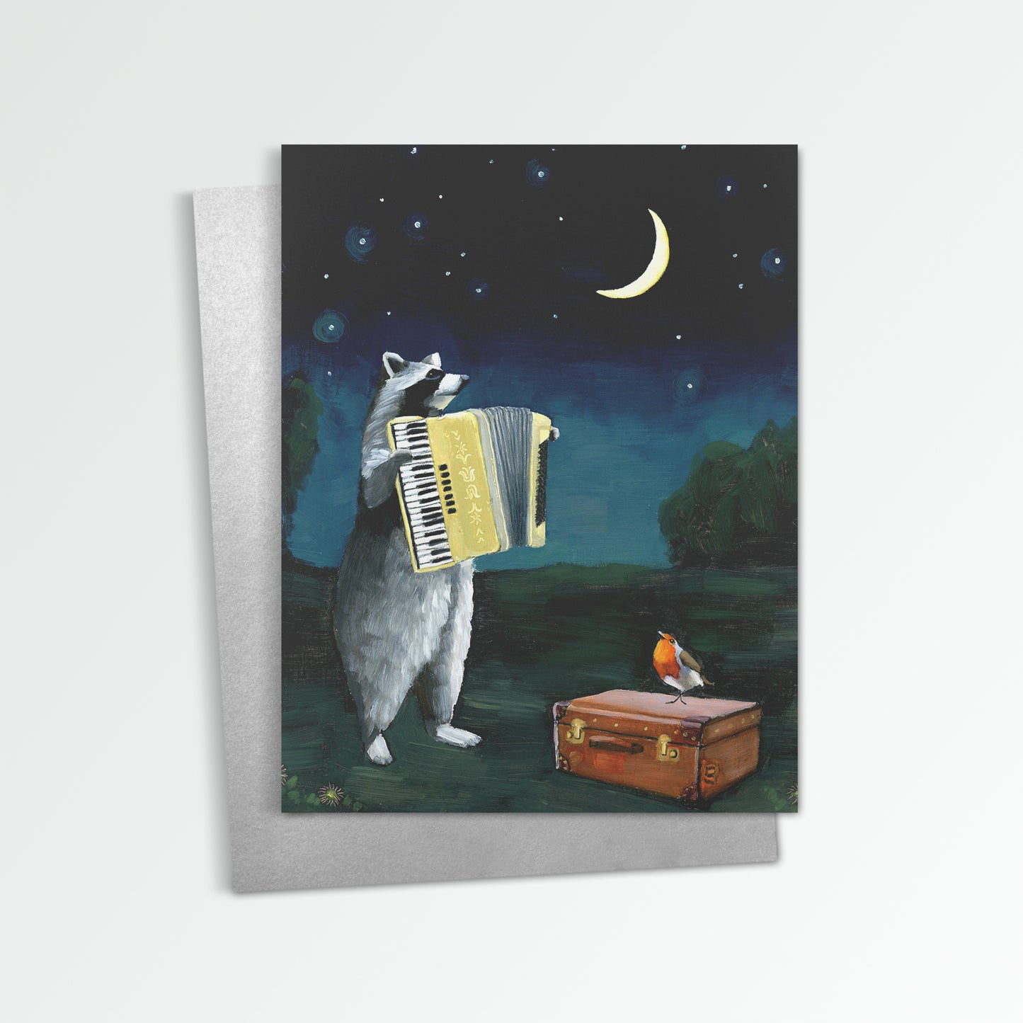 Raccoon w/ Accordion Notecard (Blank Inside)