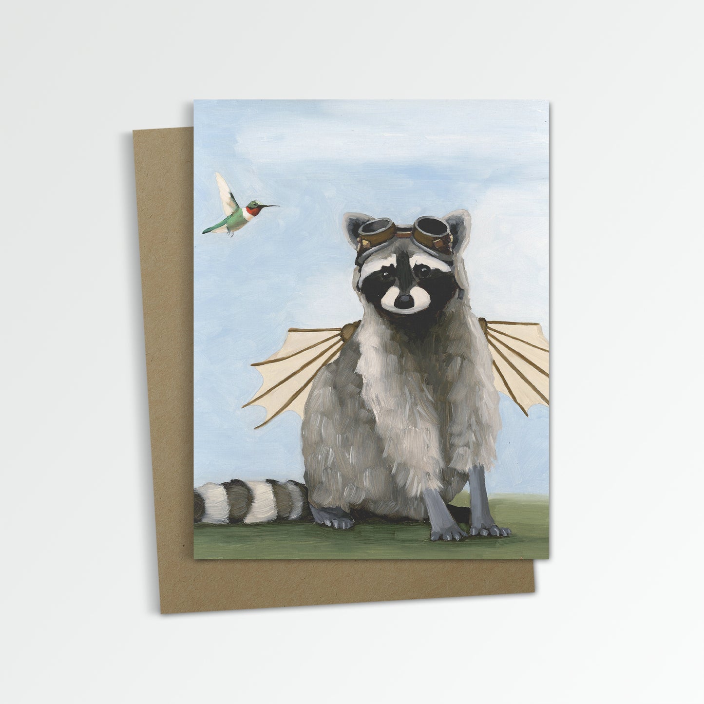 Raccoon w/ Wings Notecard (Blank Inside)