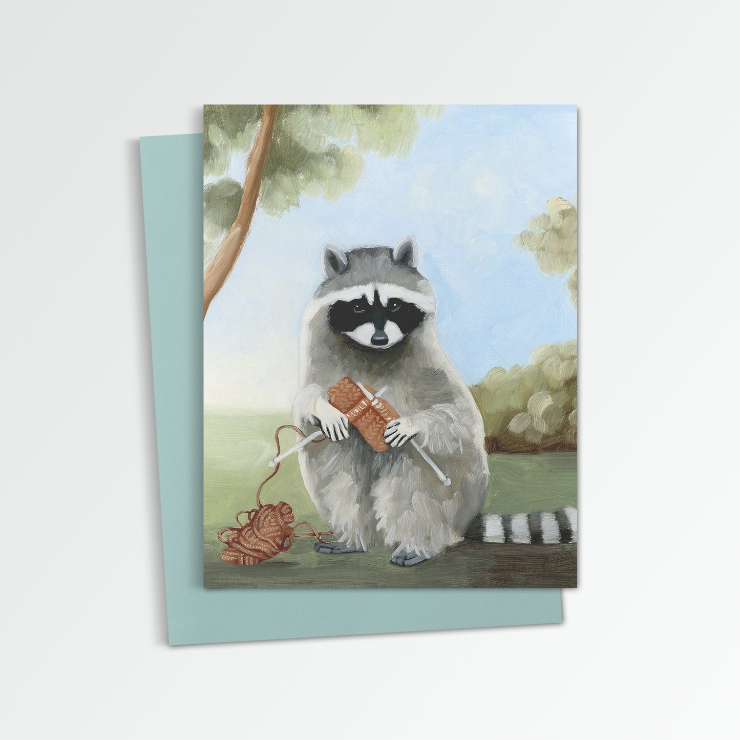 Raccoon Knitting Notecard (Blank Inside)