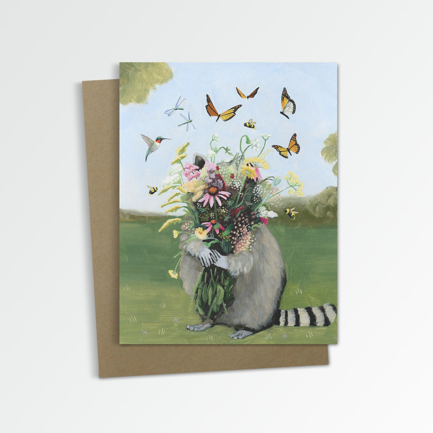 Raccoon w/ Wildflowers Notecard (Blank Inside)