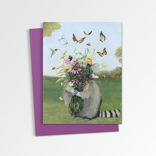 Raccoon w/ Wildflowers Notecard (Blank Inside)