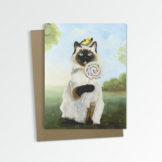 Siamese Cat w/ Lollipop Notecard (Blank Inside)