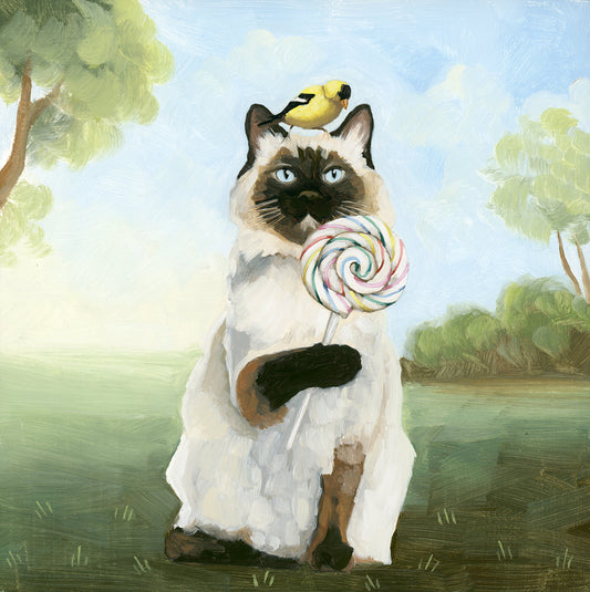 Siamese Cat w/ Lollipop Art Print (8x8)