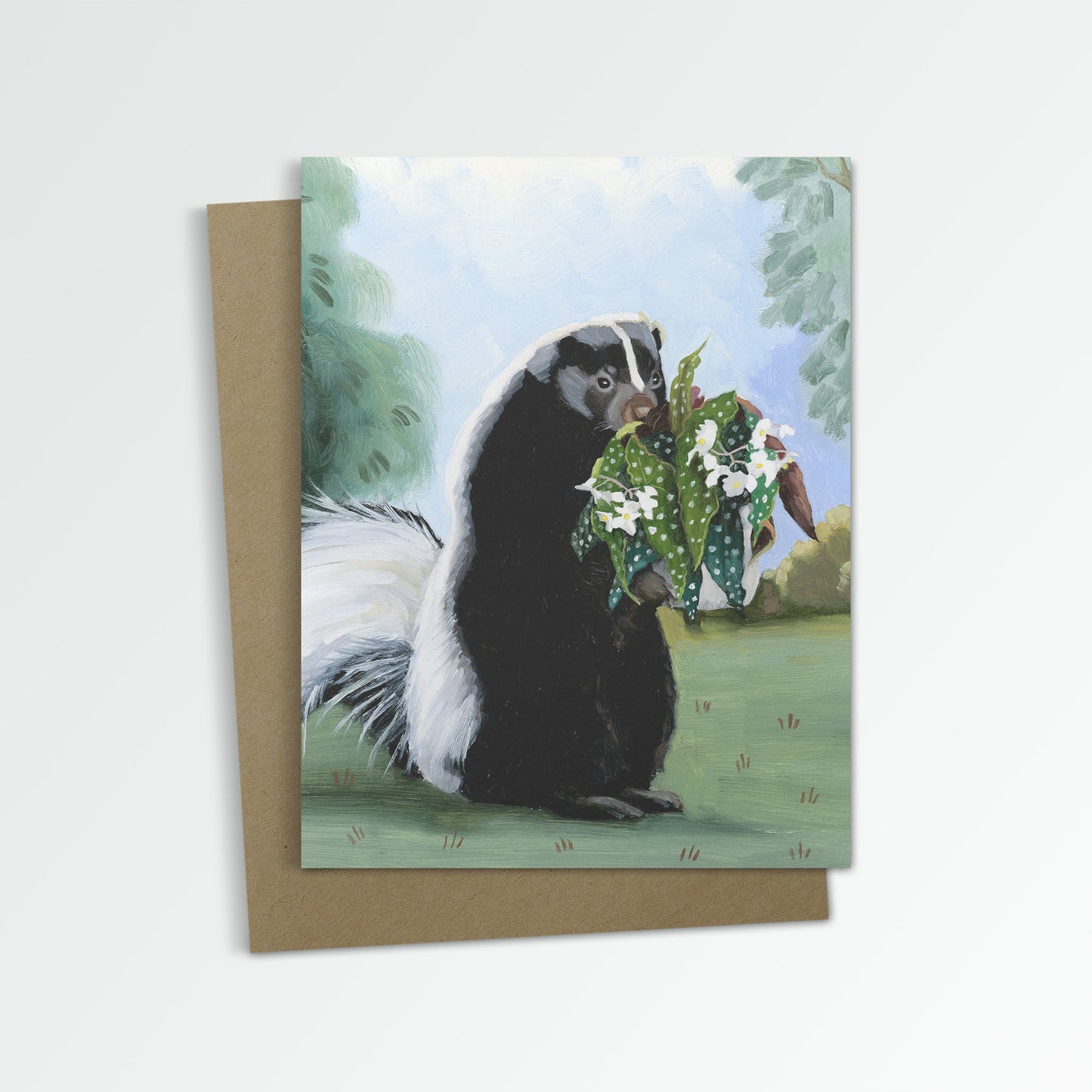 Skunk w/ Begonia Notecard (Blank Inside)