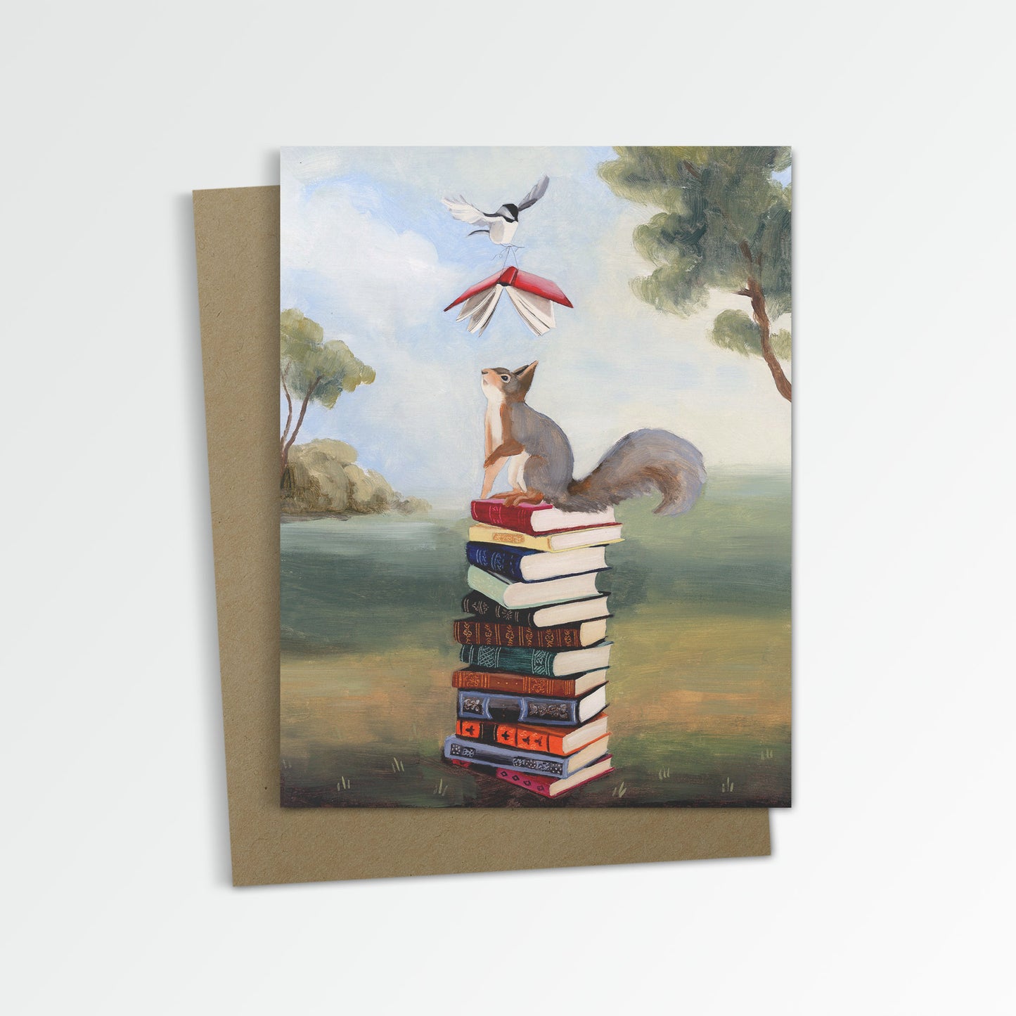 Squirrel w/ Books Notecard (Blank Inside)