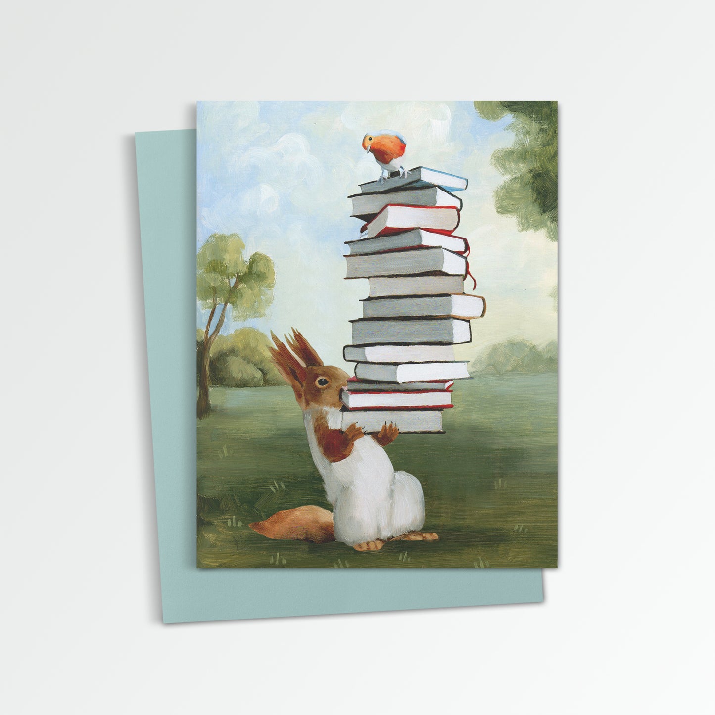 Squirrel Carrying Books Notecard (Blank Inside)