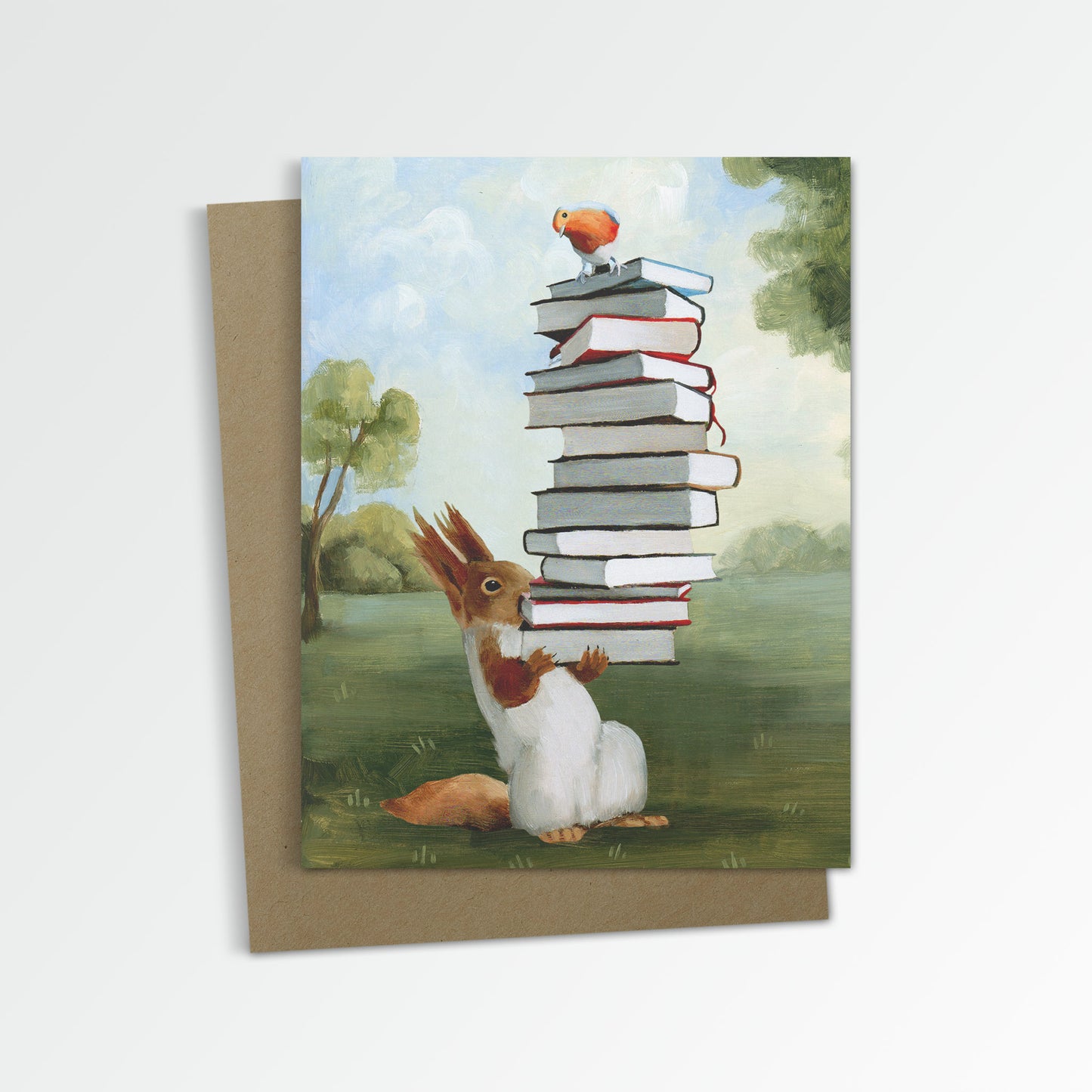 Squirrel Carrying Books Notecard (Blank Inside)