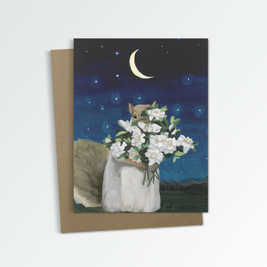 Squirrel w/ Gardenia Notecard (Blank Inside)