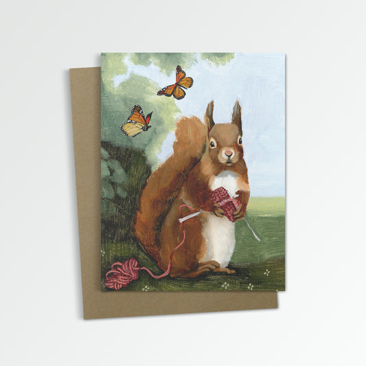 Squirrel Knitting Notecard (Blank Inside)
