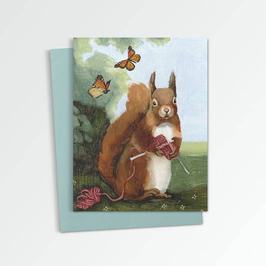 Squirrel Knitting Notecard (Blank Inside)