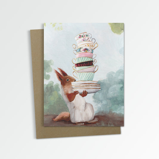 Squirrel w/ Teacups Notecard (Blank Inside)