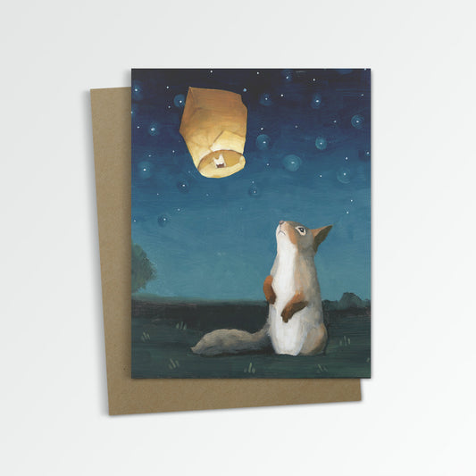 Squirrel w/ Wish Lantern Notecard (Blank Inside)