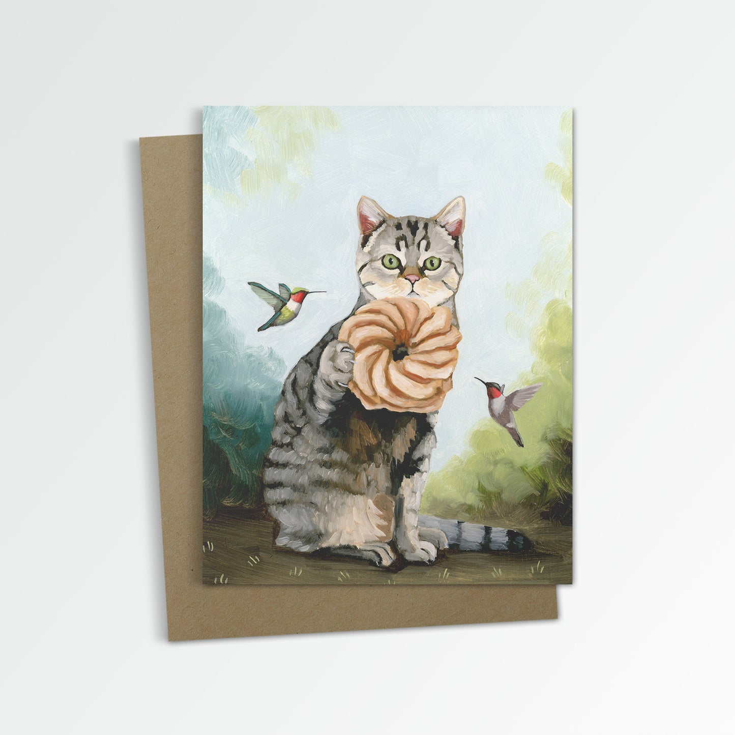 Tabby Cat w/ French Cruller Notecard (Blank Inside)