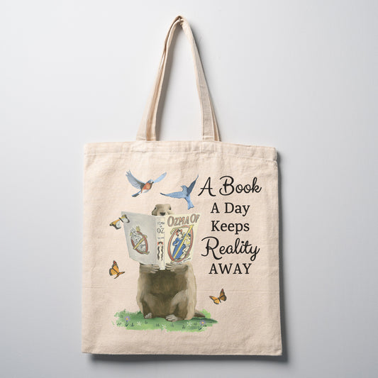 Cotton Canvas Tote Bag - A Book A Day Keeps Reality Away