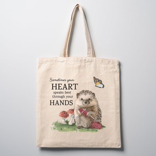 Cotton Canvas Tote Bag - Knitting Hedgehog