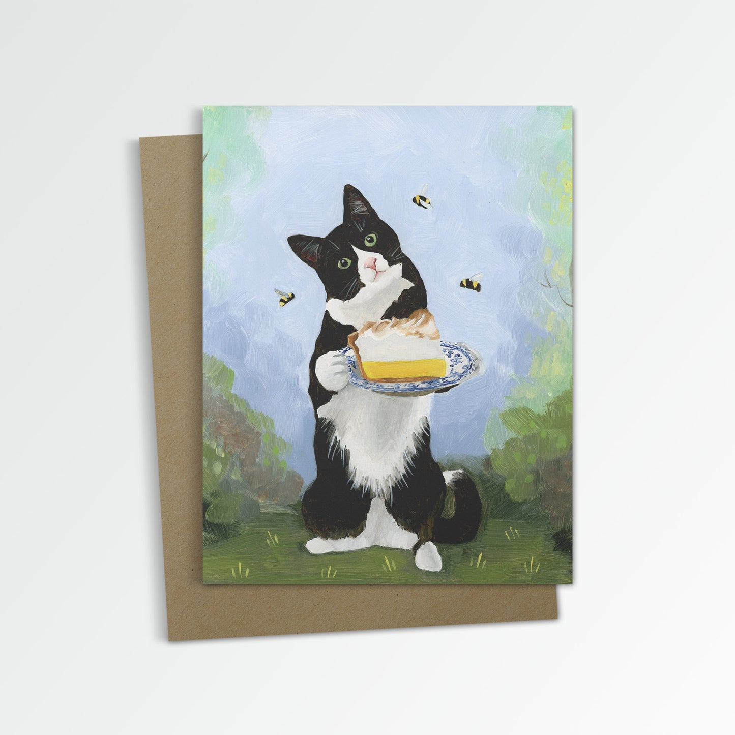 Tuxedo Cat w/ Lemon Meringue Pie Notecard (Blank Inside)