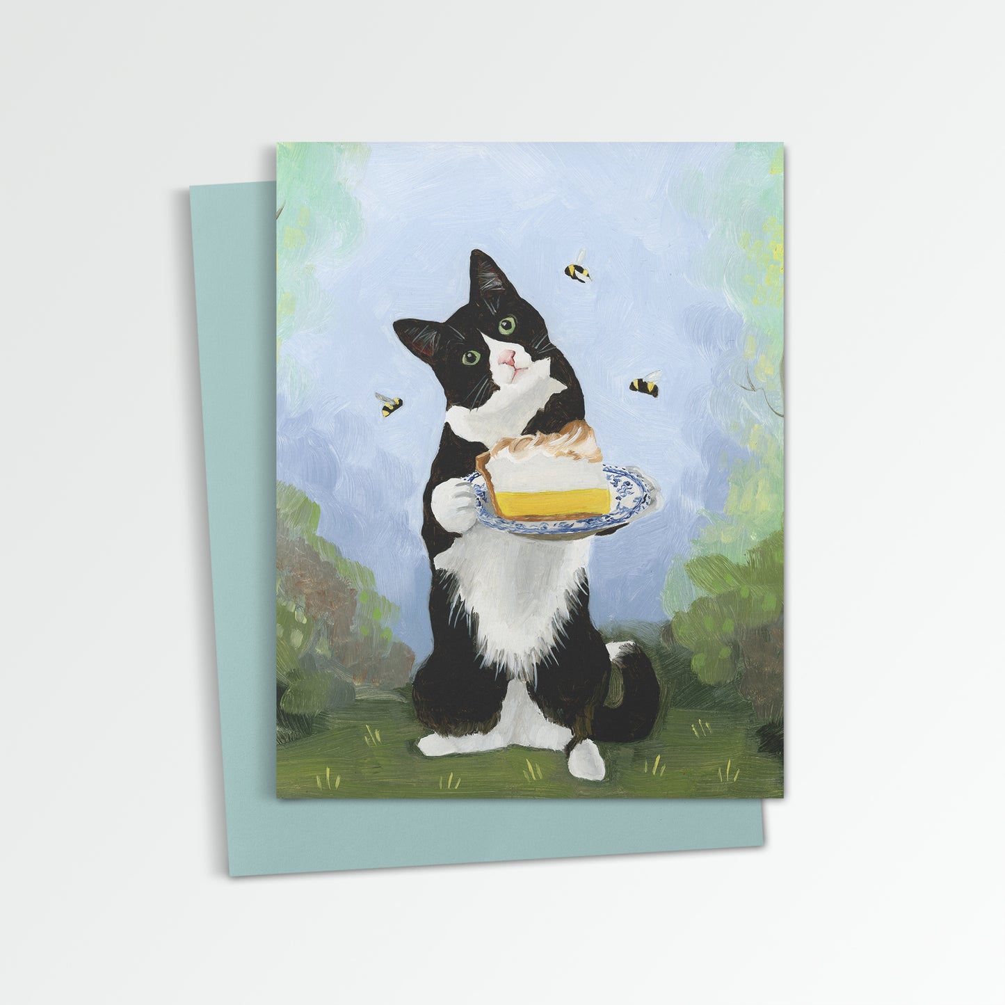 Tuxedo Cat w/ Lemon Meringue Pie Notecard (Blank Inside)