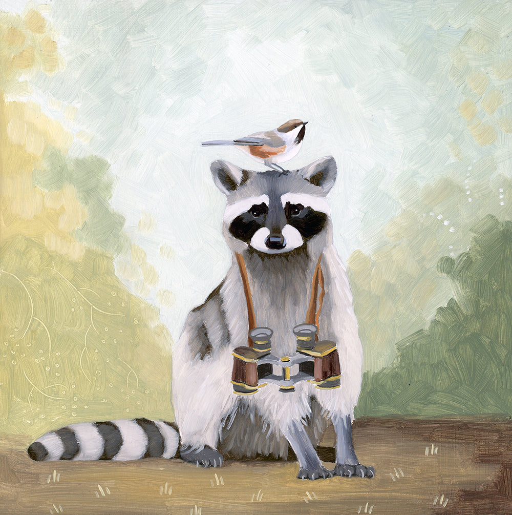 Raccoon Birding Art Print (8x8)