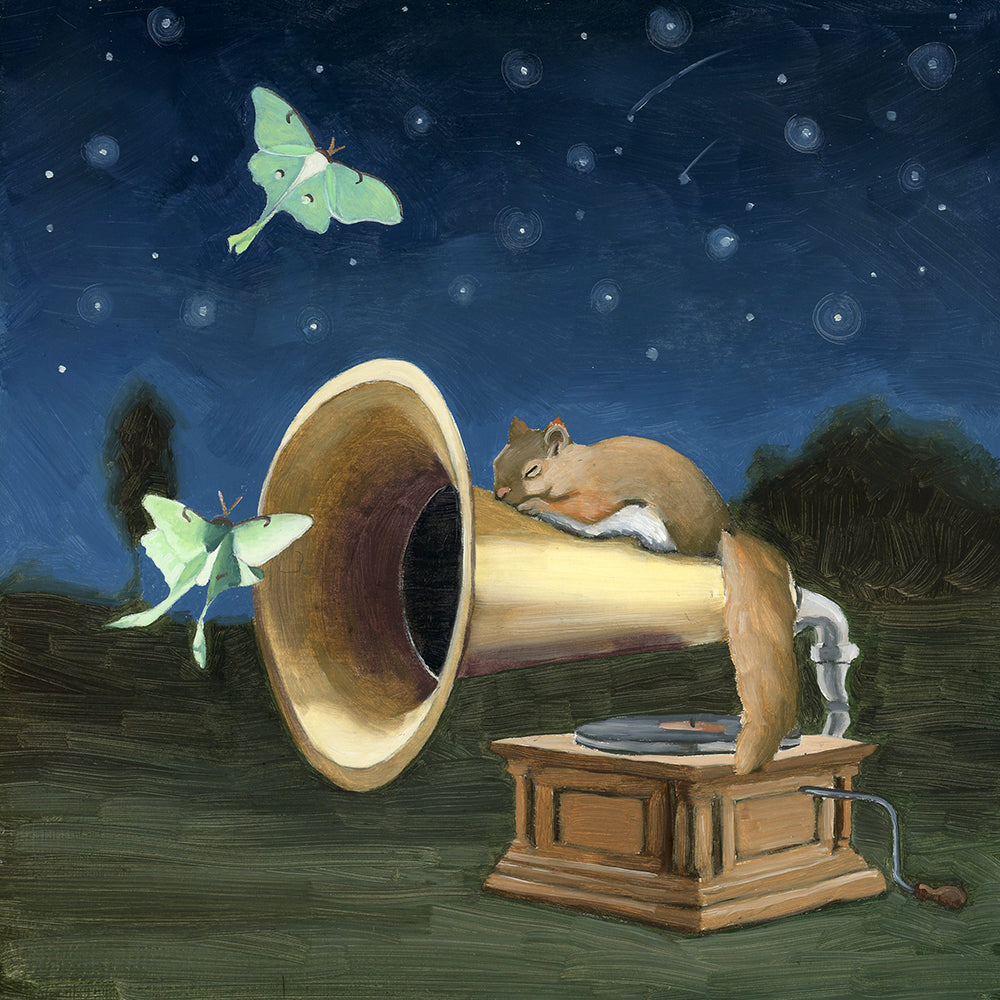 Phonograph and Sleeping Squirrel Art Print (8x8)