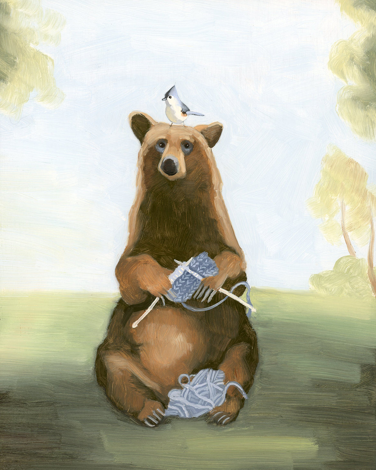 Bear Knitting - 8x10 original oil painting