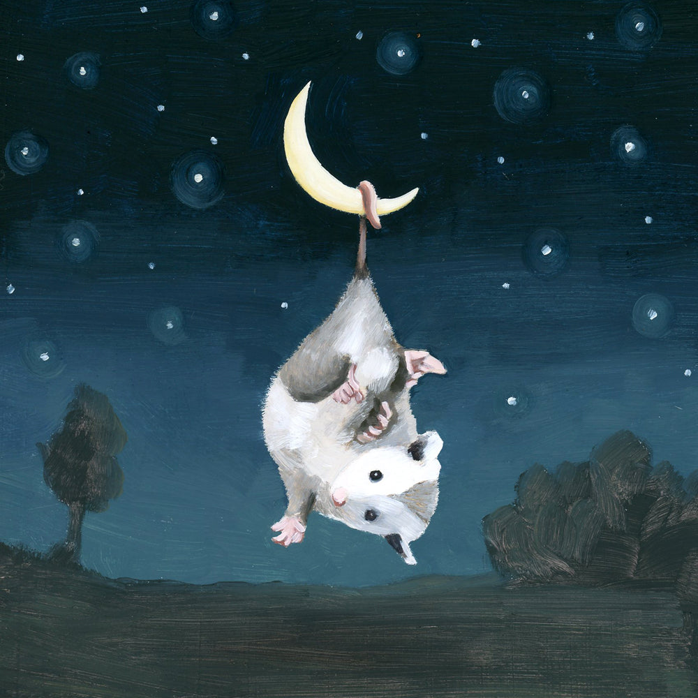 Opossum Hanging On Crescent Moon Art Print (8x8)