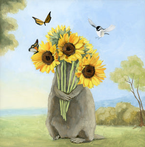 Groundhog w/ Sunflowers - Art Print