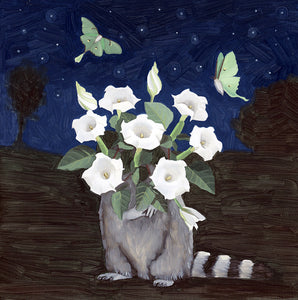 Raccoon w/ Moonflower - Art Print