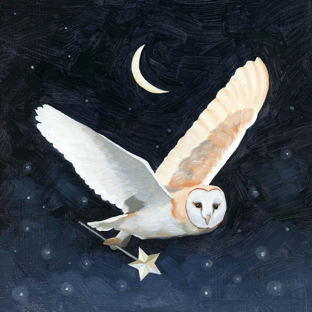 Owl w/ Magic Wand and Crescent Moon - Art Print