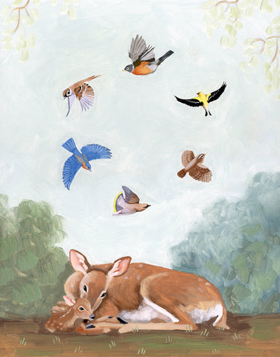 NEW! Deer and Songbirds - Art Print