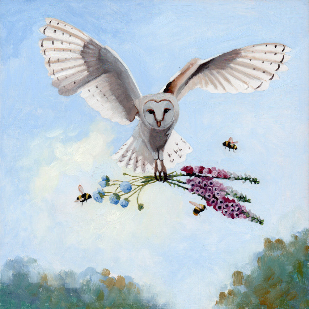 Owl w/ Wildflowers Art Print (8x8)