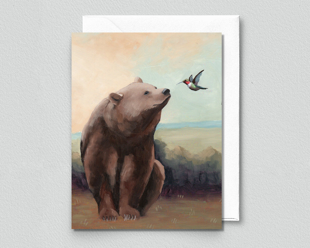 Bear w/ Hummingbird - Blank Notecard