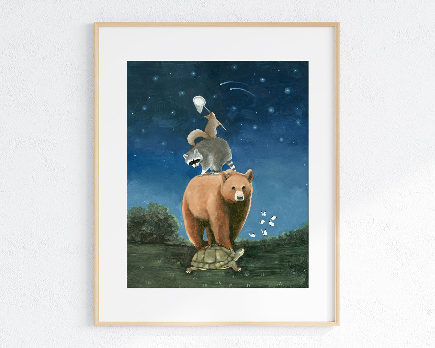 Woodland Animals Catch a Shooting Star Art Print (8x10)
