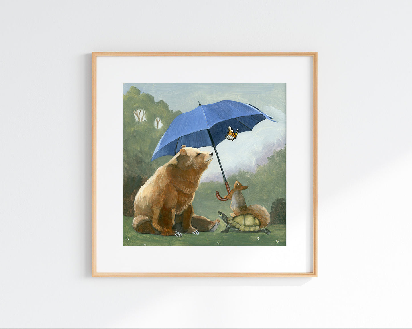 Bear, Turtle and Squirrel w/ Umbrella Art Print (8x8)