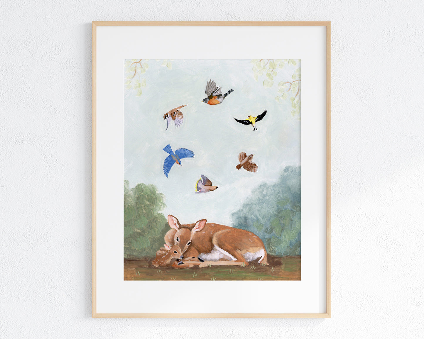 Deer and Songbirds - Art Print