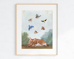 NEW! Deer and Songbirds - Art Print