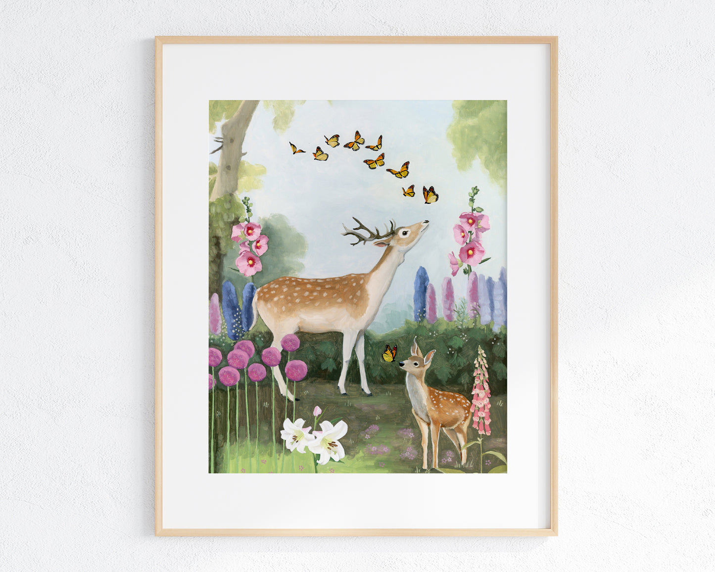 Deer in Flower Garden Art Print (8x10)
