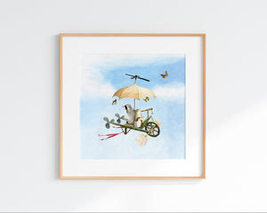 Flying Machine with Squirrel and Raccoon - Art Print