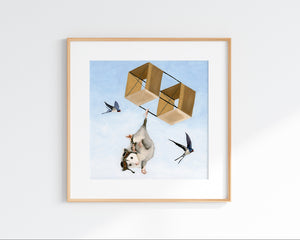 Opossum w/ Aviator Goggles and Box Kite - Art Print