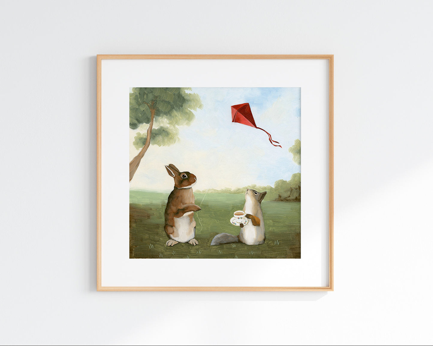 Squirrel and Rabbit Flying a Kite Art Print (8x8)