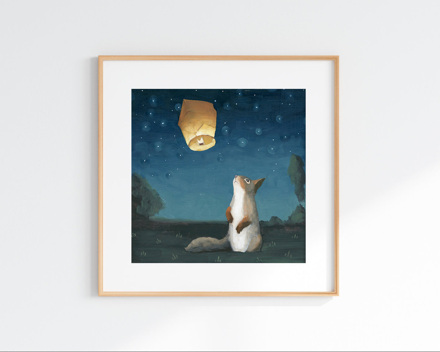 Squirrel and Wish Lantern Art Print (8x8)