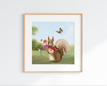 Load image into Gallery viewer, Squirrel w/ Zinnia Bouquet - Art Print