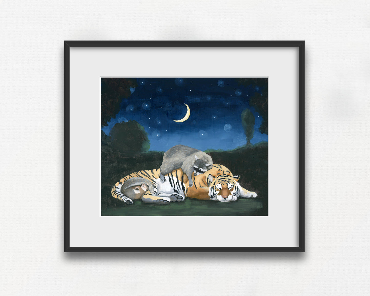 Tiger, Raccoon and Squirrel Sleeping  Art Print (8x10)